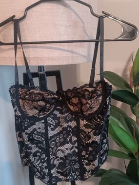 Black Lace Corset Cami Top Large